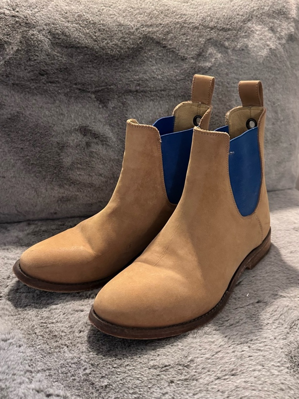 Free People Tan Boot with Bright Blue Panels